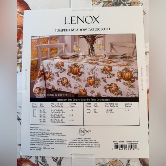 Lenox Pumpkin Meadow Thanksgiving Tablecloth 70” Round Farmhouse Fall Cottage - Picture 2 of 2